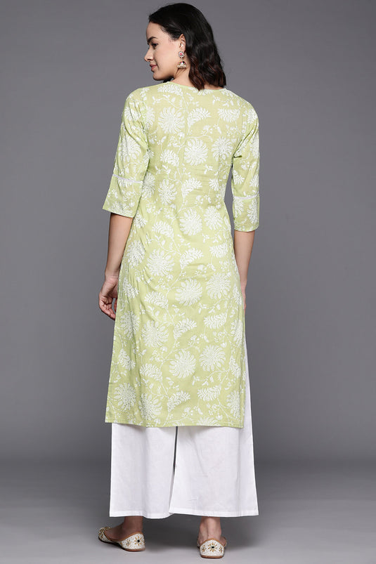 Exclusive Green Cotton Fabric Function Wear Floral Printed Readymade Top With Bottom Set