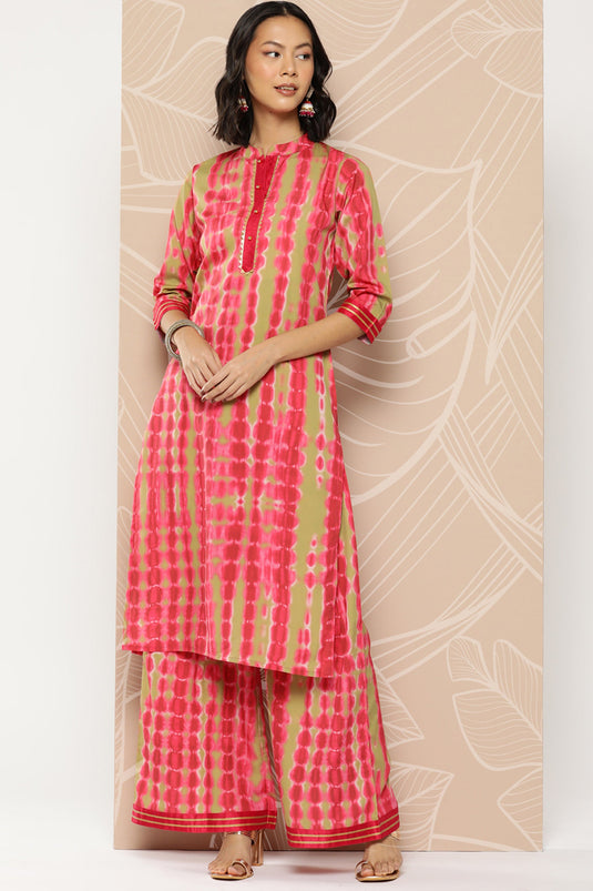 Exclusive Pink Crepe Fabric Daily Wear Bandhani Printed Readymade Top With Bottom Set