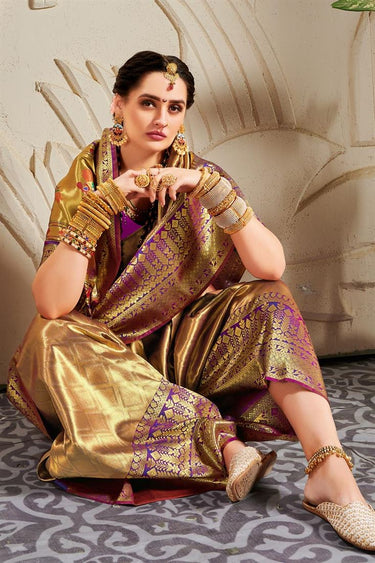 Banarasi Art Silk Fabric Festive Wear Trendy Golden Color Weaving Work Saree