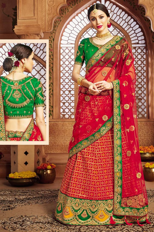 Red Color Function Wear Weaving Work Lehenga Choli In Art Silk Fabric