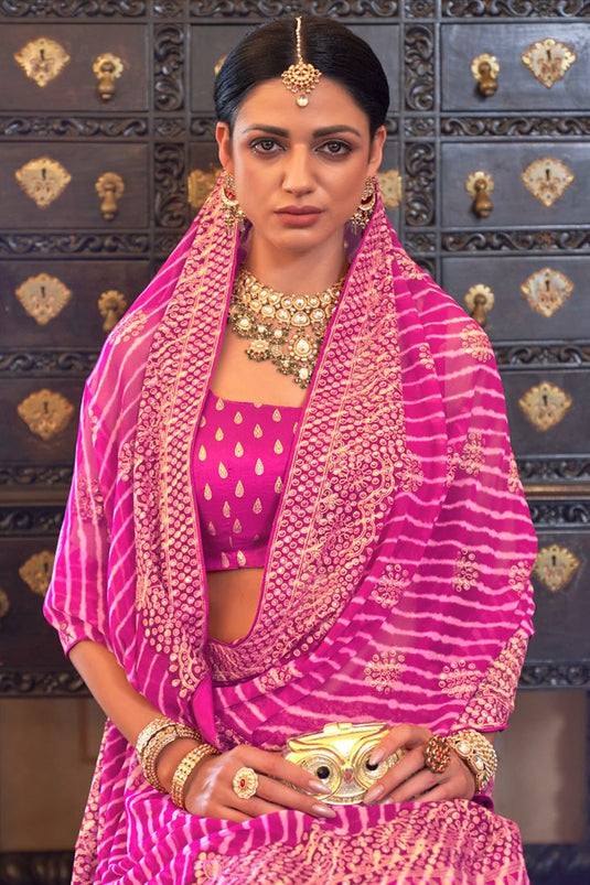 Rani Color Casual Look Attractive Saree In Georgette Fabric