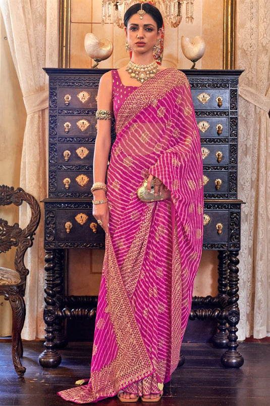 Rani Color Casual Look Attractive Saree In Georgette Fabric