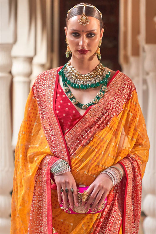 Lovely Georgette Fabric Casual Look Saree In Mustard Color