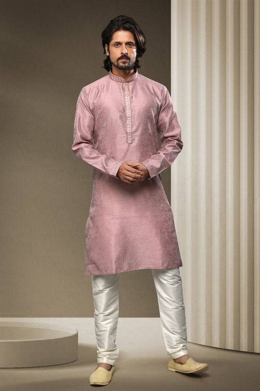 Violet Color Jacquard Silk Fabric Function Wear Readymade Kurta Pyjama For Men