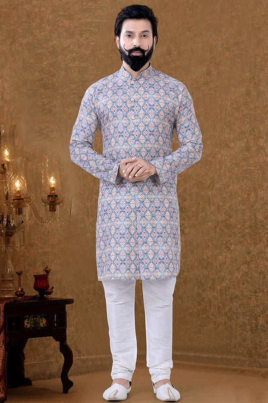 Multi Color Cotton Fabric Ethnic Wear Luminous Kurta Pyjama
