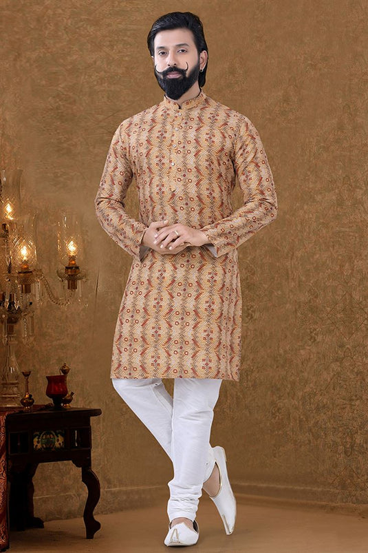 Orange Color Cotton Fabric Sangeet Wear Miraculous Kurta Pyjama