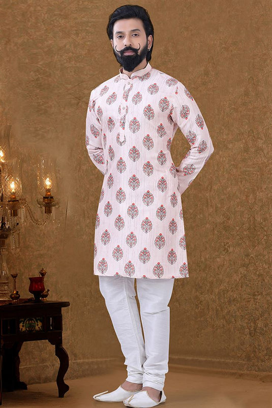 Ethnic Wear Cotton Fabric Peach Color Supreme Kurta Pyjama