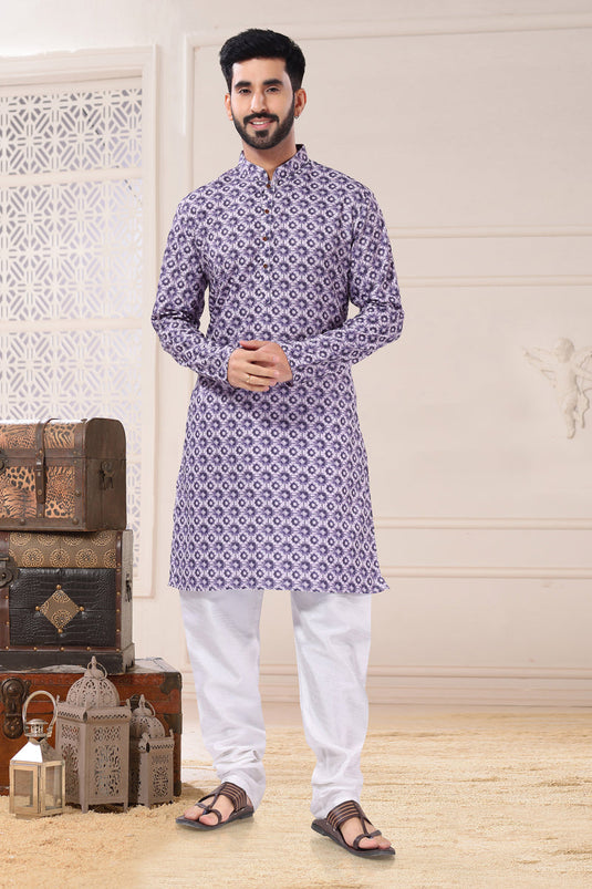Sangeet Wear Readymade Kurta Pyjama For Men In Cotton Purple Color