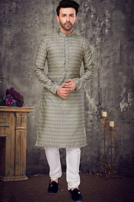 Striking Olive Color Art Silk Readymade Kurta Pyjama