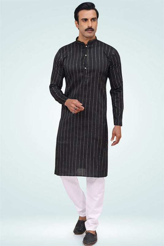 Art Silk Fabric Brilliant Festive Style Kurta Pyjama In Black Color