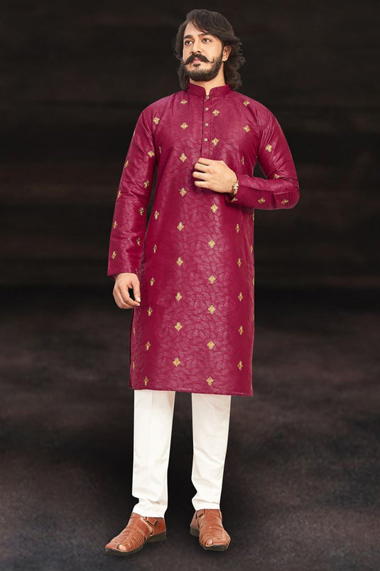 Rani Color Art Silk Fabric Function Wear Readymade Kurta Pyjama For Men