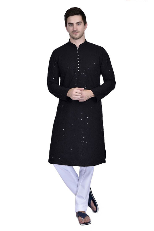 Striking Black Color Georgette Fabric Function Wear Kurta Pyjama For Men