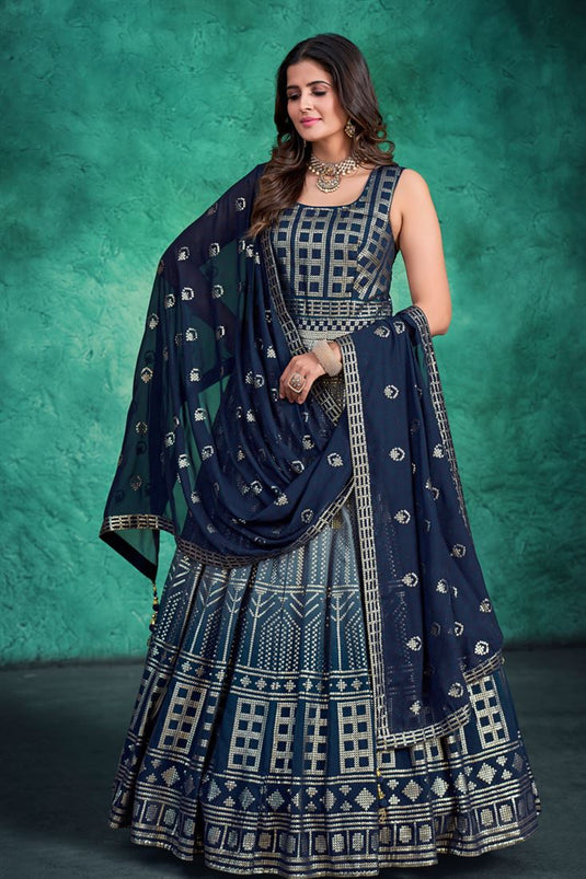 Komal Vora Navy Blue Color Georgette Admirable Readymade Gown With Dupatta