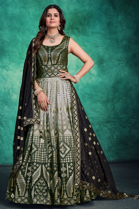 Komal Vora Green Color Georgette Divine Readymade Gown With Dupatta