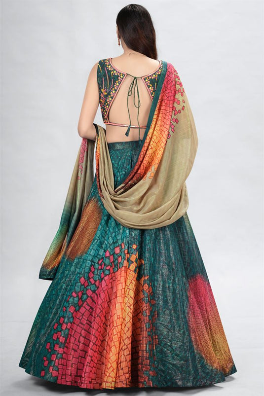 Art Silk Fabric Teal Color Function Wear Tempting Lehenga