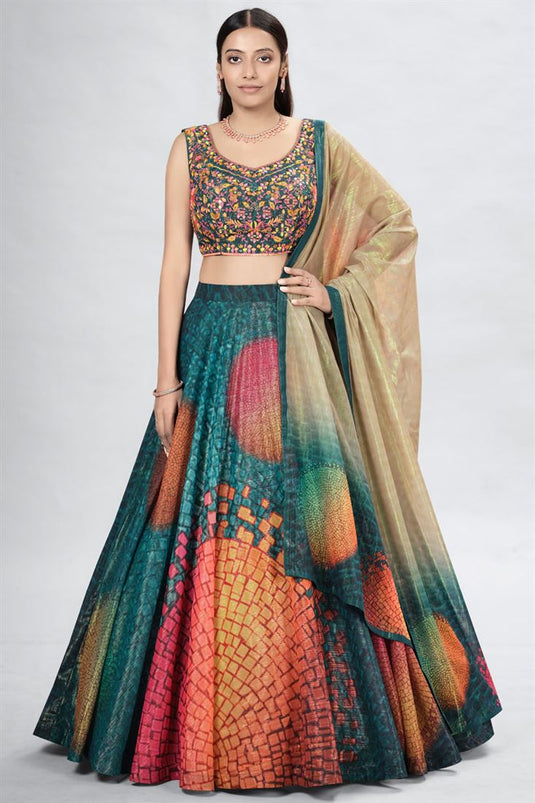 Art Silk Fabric Teal Color Function Wear Tempting Lehenga