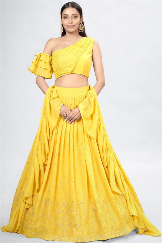 Georgette Fabric Function Wear Traditional Yellow Lehenga