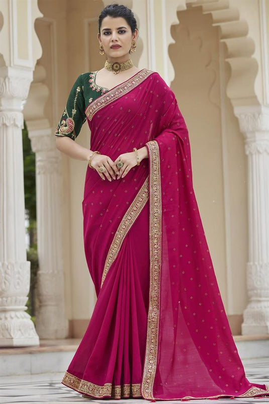 Fetching Pink Color Fancy Fabric Saree With Border Work