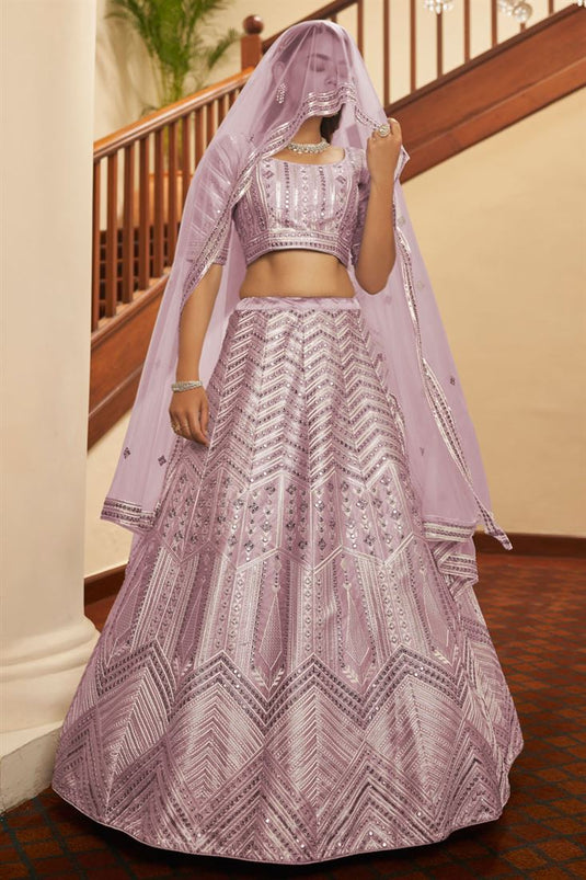 Wedding Wear Pink Color Sequince Work Lehanga Choli In Silk Fabric