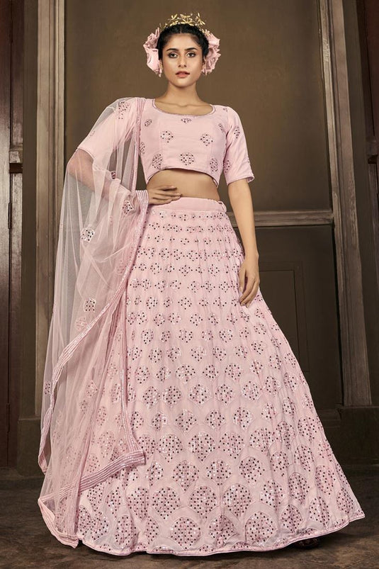 Sangeet Wear Georgette Fabric Sequins Work Pink Color Designer Lehenga Choli