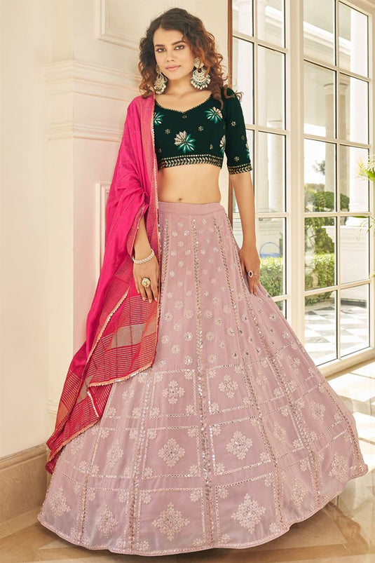 Georgette Fabric Pink Color Sangeet Wear Glamorous Lehenga