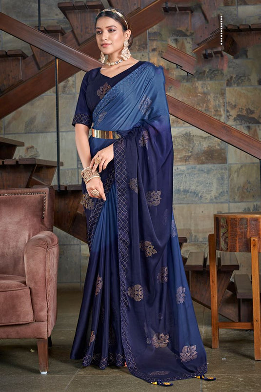 Navy Blue Color Party Look Blazing Saree In Art Silk Fabric