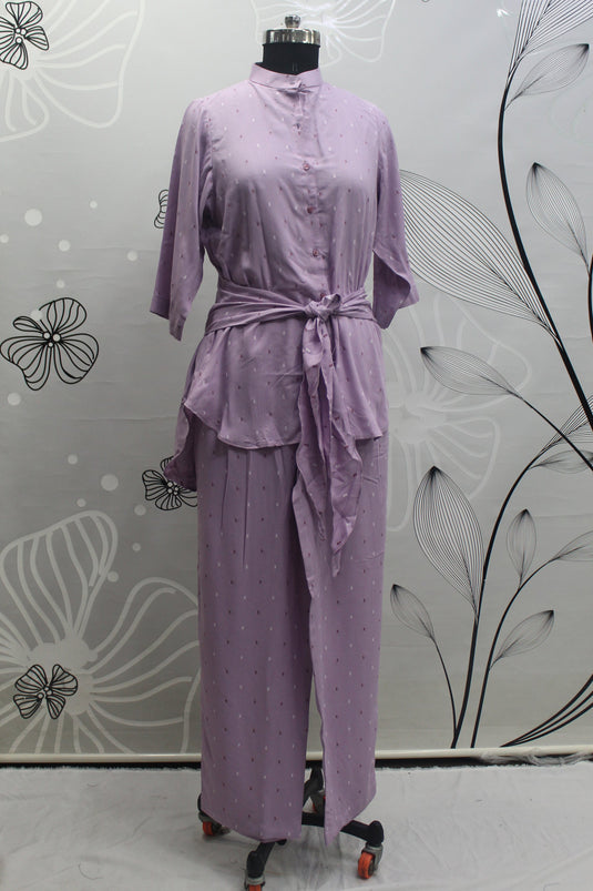 Exclusive Purple Color Viscose Rayon Fabric Party Wear Designer Readymade Co Ord Set