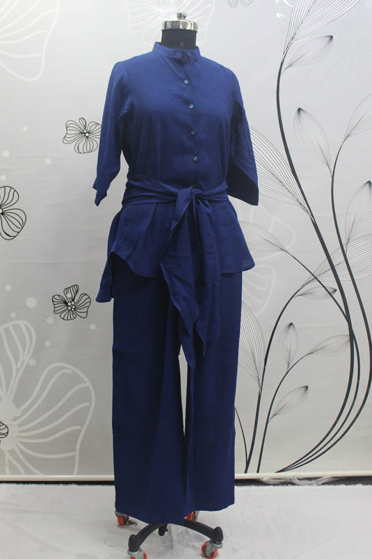 Exclusive Navy Blue Color Viscose Rayon Fabric Party Wear Designer Readymade Co Ord Set