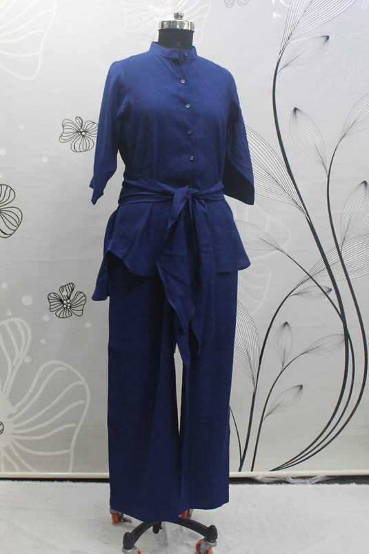 Exclusive Navy Blue Color Viscose Rayon Fabric Party Wear Designer Readymade Co Ord Set