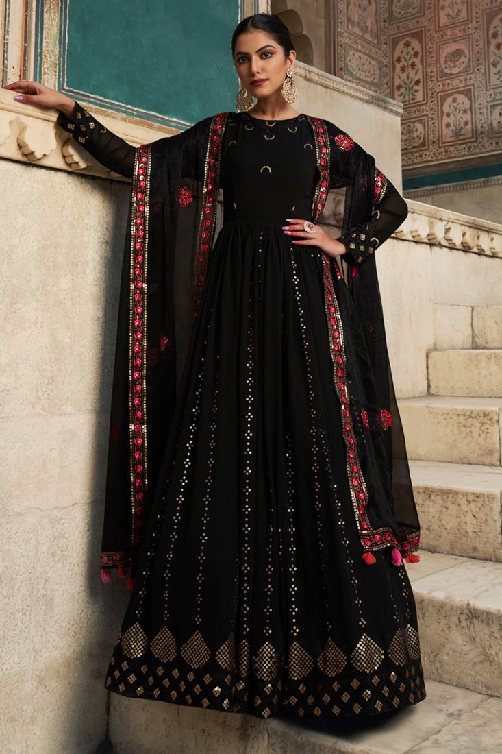 Buy Black Foil Print Readymade Gown : 224801 -