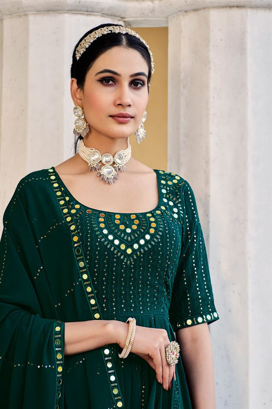 Appealing Georgette Fabric Palazzo Suit In Green Color