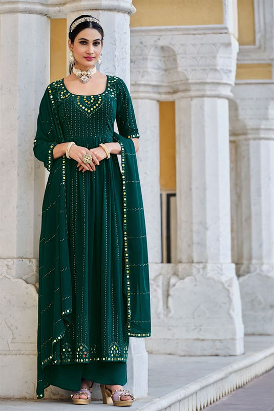 Appealing Georgette Fabric Palazzo Suit In Green Color