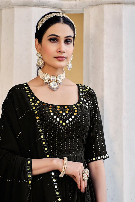 Black Georgette Palazzo Suit with Embroidered Work
