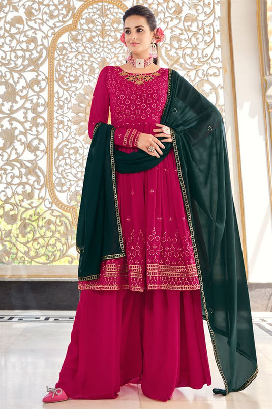 Alluring Georgette Fabric Rani Color Readymade Palazzo Suit