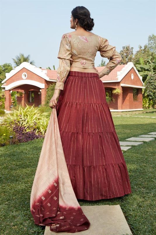 Maroon Color Cotton Fabric Sangeet Wear Lehenga