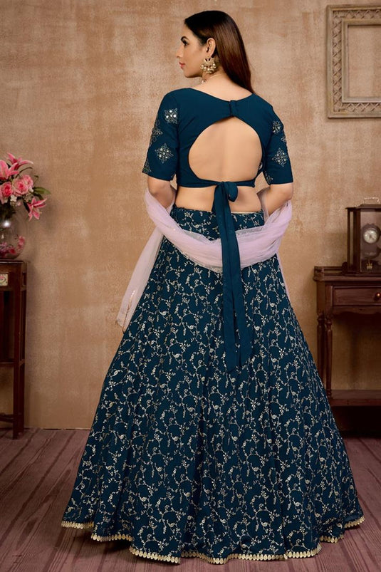 Navy Blue Color Georgette Fabric Function Wear Fancy Lehenga Choli