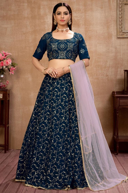 Navy Blue Color Georgette Fabric Function Wear Fancy Lehenga Choli