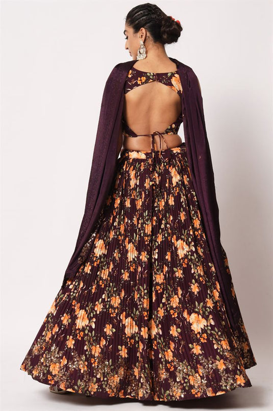 Creative Printed Lehenga In Purple Color Art Silk Fabric