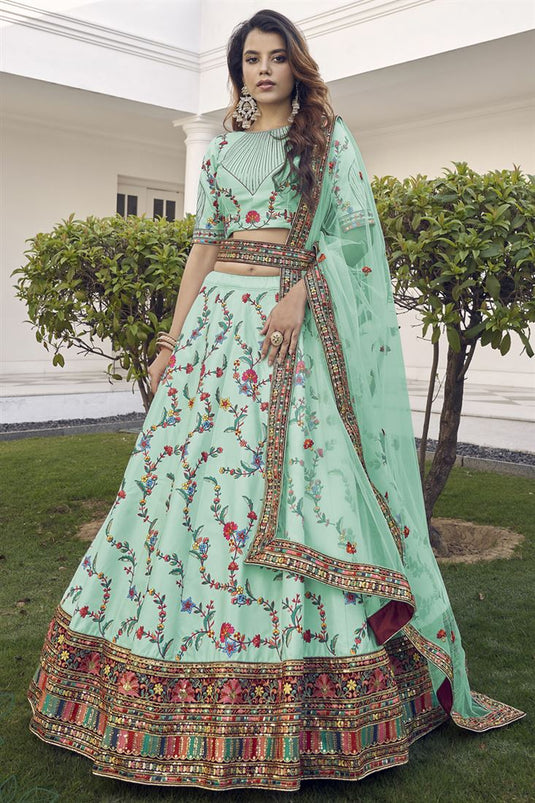 Exclusive Sangeet Wear Embroidered Work Sea Green Color Designer Lehenga