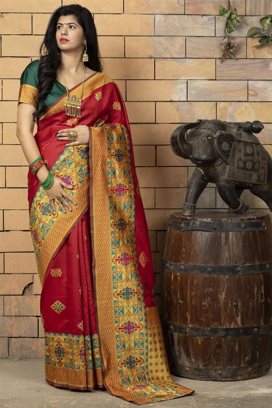 Red Color Art Silk Fabric Occasion Wear Fancy Saree