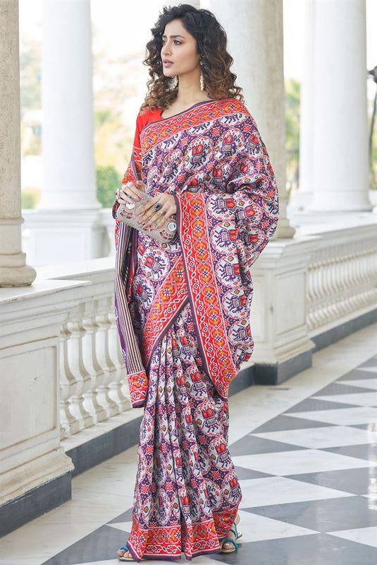 Patola Silk Fabric Festive Look Superior Saree In Purple Color