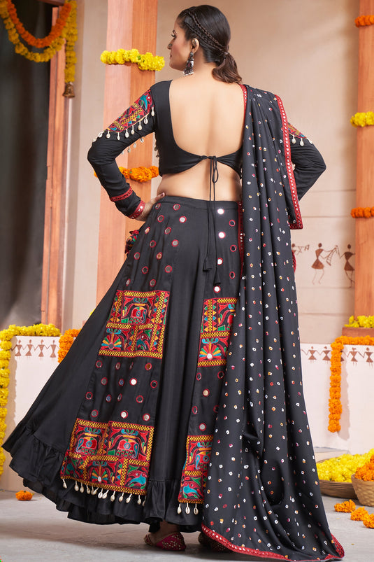 Navratri Special Rayon Fabric Black Color Embroidered Readymade Ghagra Choli