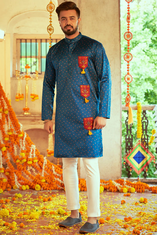 Navratri Special Teal Color Art Silk Fabric Alluring Readymade Kurta