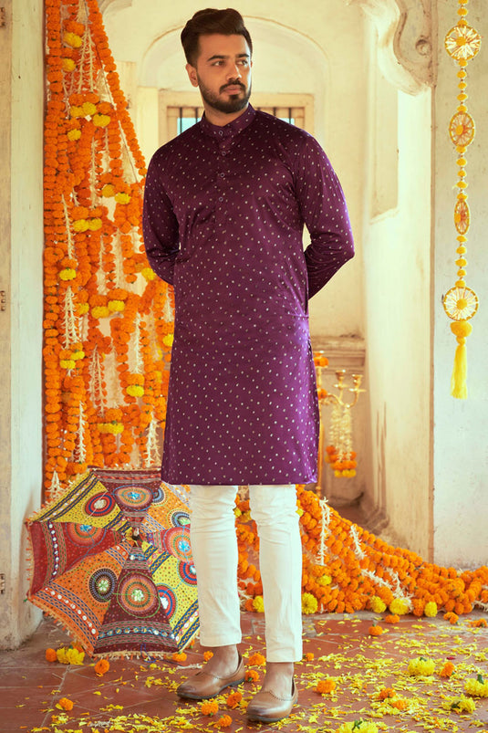 Navratri Special Winsome Purple Color Art Silk Fabric Readymade Kurta