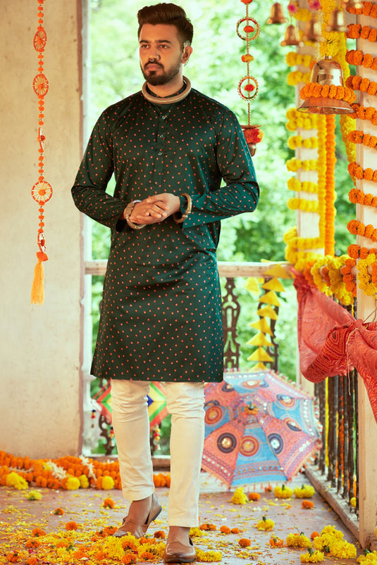 Navratri Special Supreme Green Color Art Silk Fabric Readymade Kurta