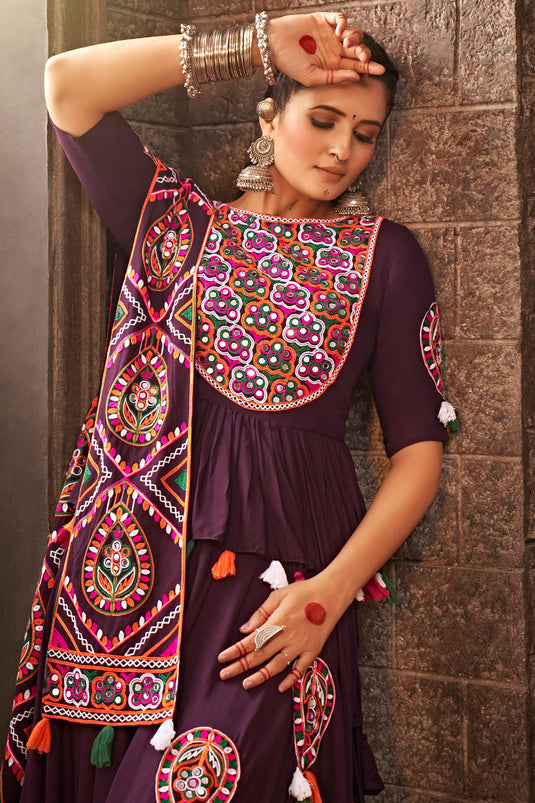 Navratri Special Purple Color Embroidered Work On Viscose Rayon Fabric Beatific Chaniya Choli