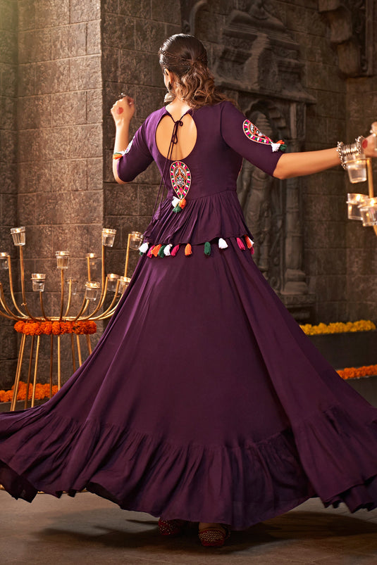 Navratri Special Purple Color Embroidered Work On Viscose Rayon Fabric Beatific Chaniya Choli