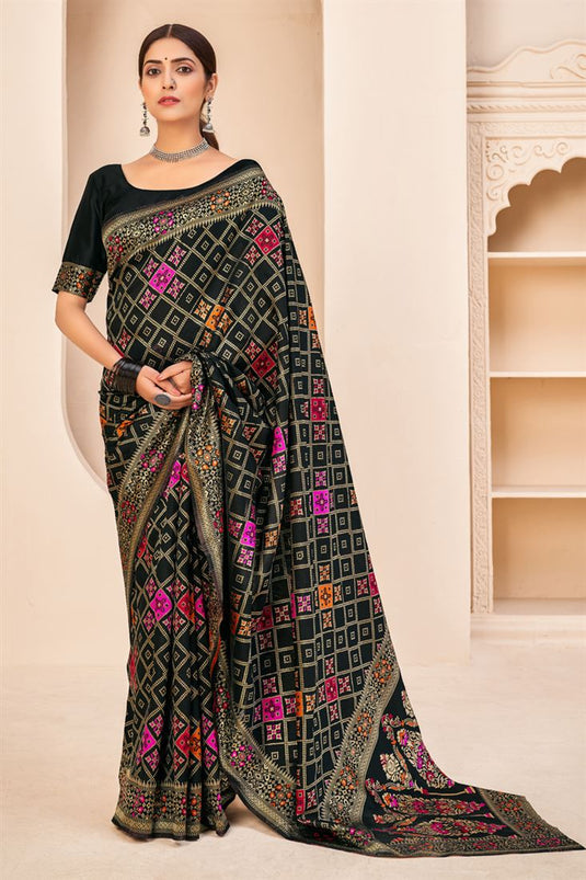 Art Silk Fabric Puja Wear Black Color Weaving Work Saree