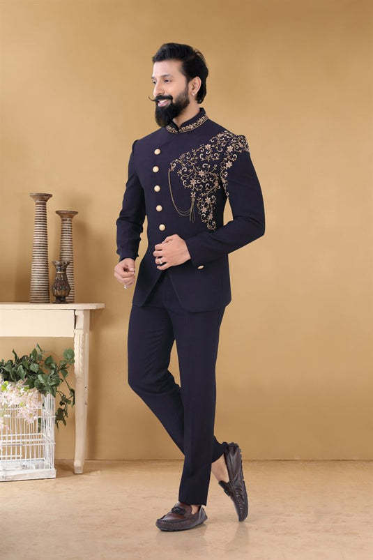 Fetching Purple Color Fancy Fabric Sangeet Wear Stylish Readymade Jodhpuri Suit For Men