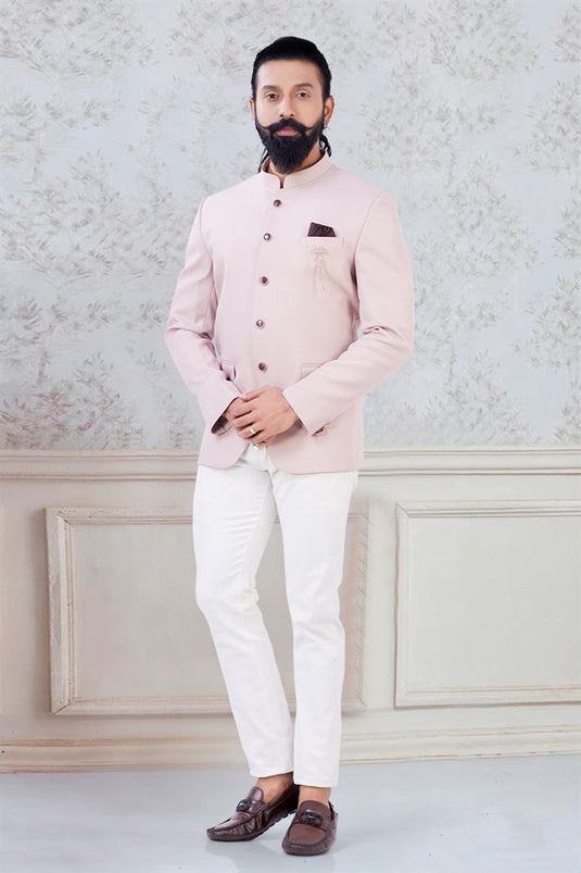 Engaging Fancy Fabric Wedding Wear Jodhpuri Suit In Pink Color